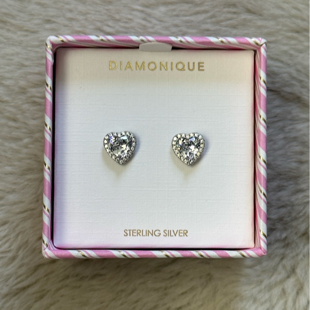 Diamonique Heart Earrings